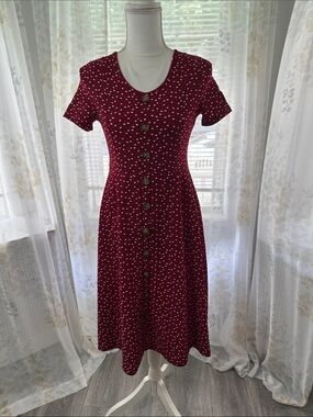 Women’s Burgundy Short Sleeve Button-Front Dress